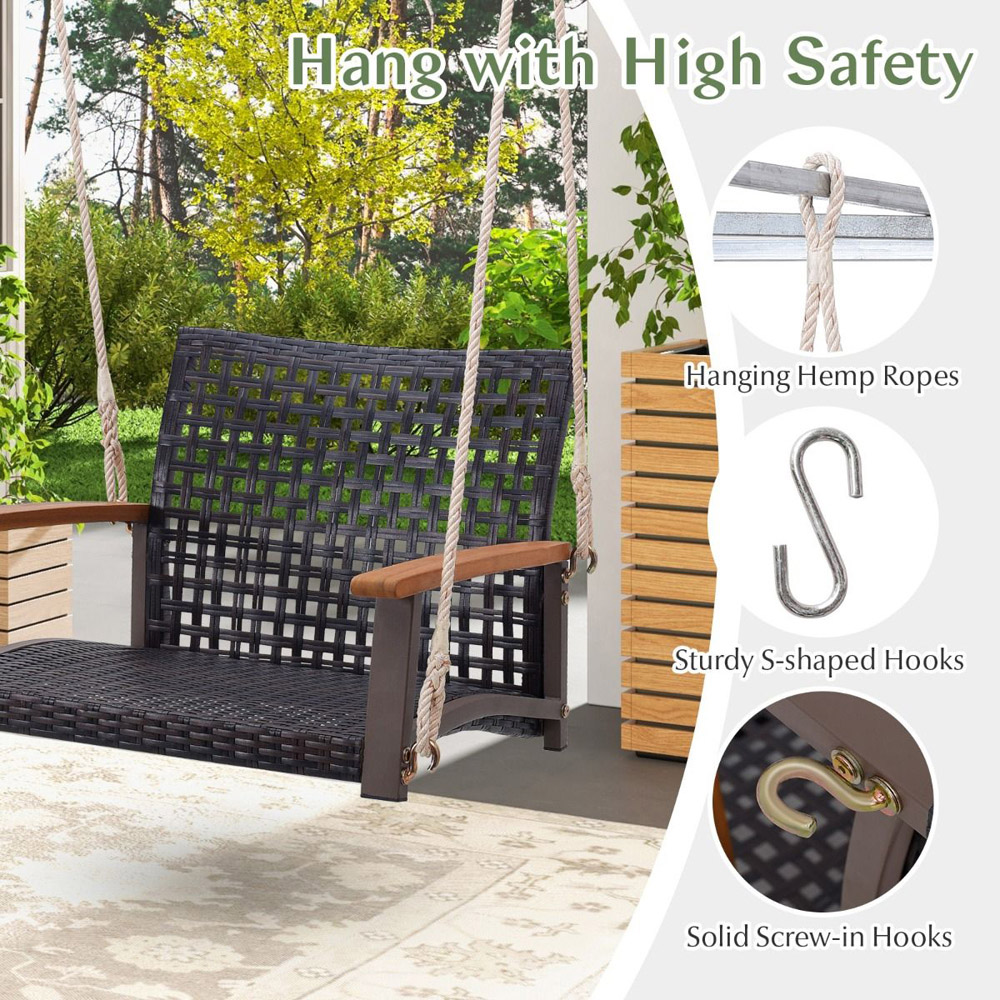 Costway Brown Rattan Garden Swing Chair Image 5