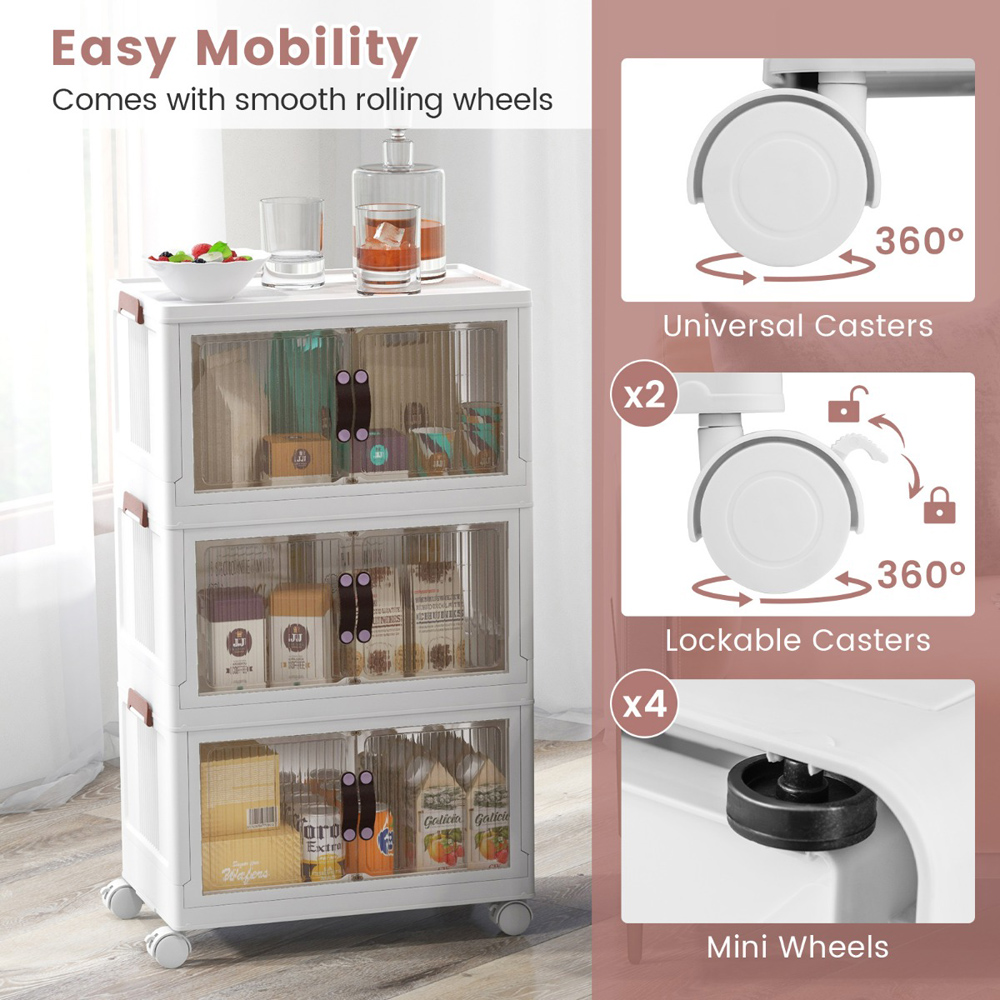 Costway 97L White Stackable Storage Bin with Wheels Set of 3 Image 7