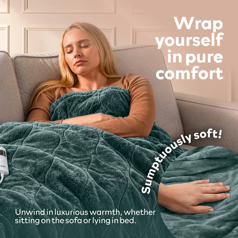 Carmen Green Fleece Electric Heated Throw Over Blanket 160 x 130cm Image 3