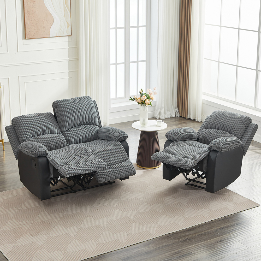 Furniture One 3 Seater Grey Sectional Corduroy Electric Recliner Sofa Chair Set Image 4