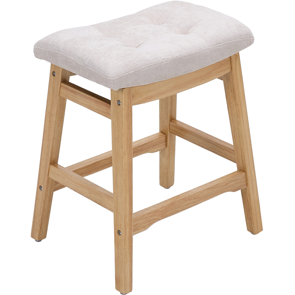 Living and Home Beige Chenille Wooden Base Bar Stool Set of 2 Image 2