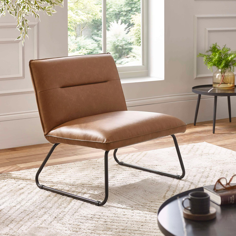 Julian Bowen Saxon Tan Brown Faux Leather Lounge Chair Image 8