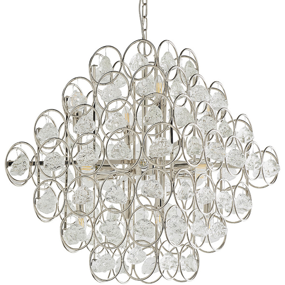 Merano Positano Clear Crystal and Nickel 14 Light Ceiling Pendant Image 1