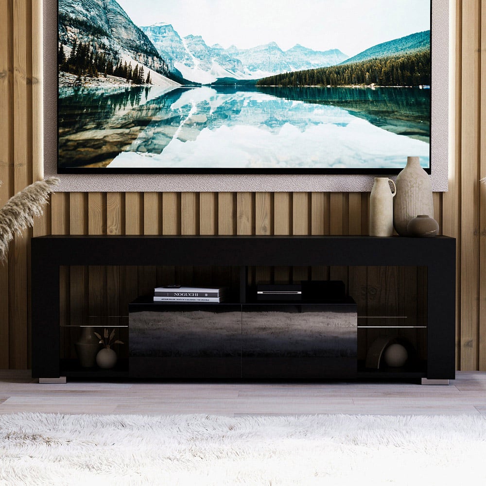 Vida Designs Luna 2 Drawer 2 Shelf Black LED TV Unit Image 3