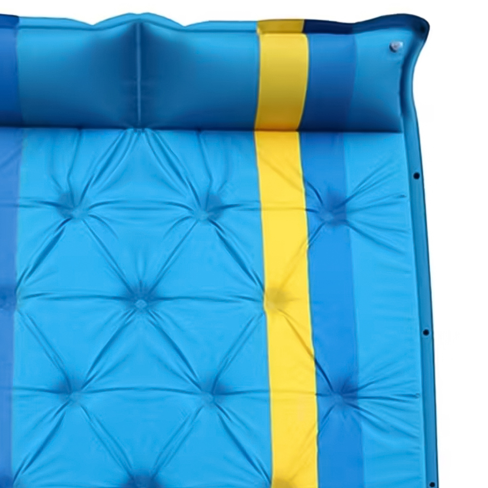 Alivio Double Blue and Yellow Waterproof Inflatable Camping Sleeping Pad Image 2