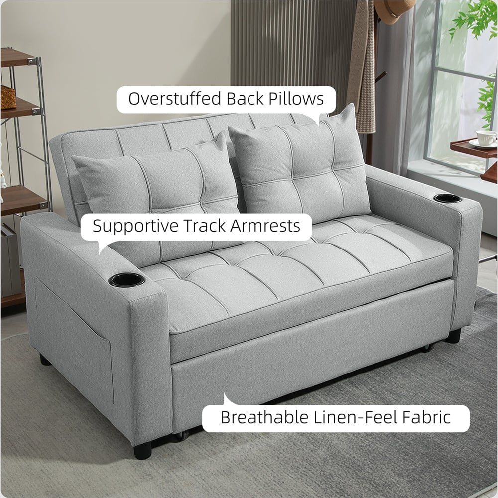 HOMCOM 2 Seater Light Grey Convertible Pull Out Sofa Bed Image 6