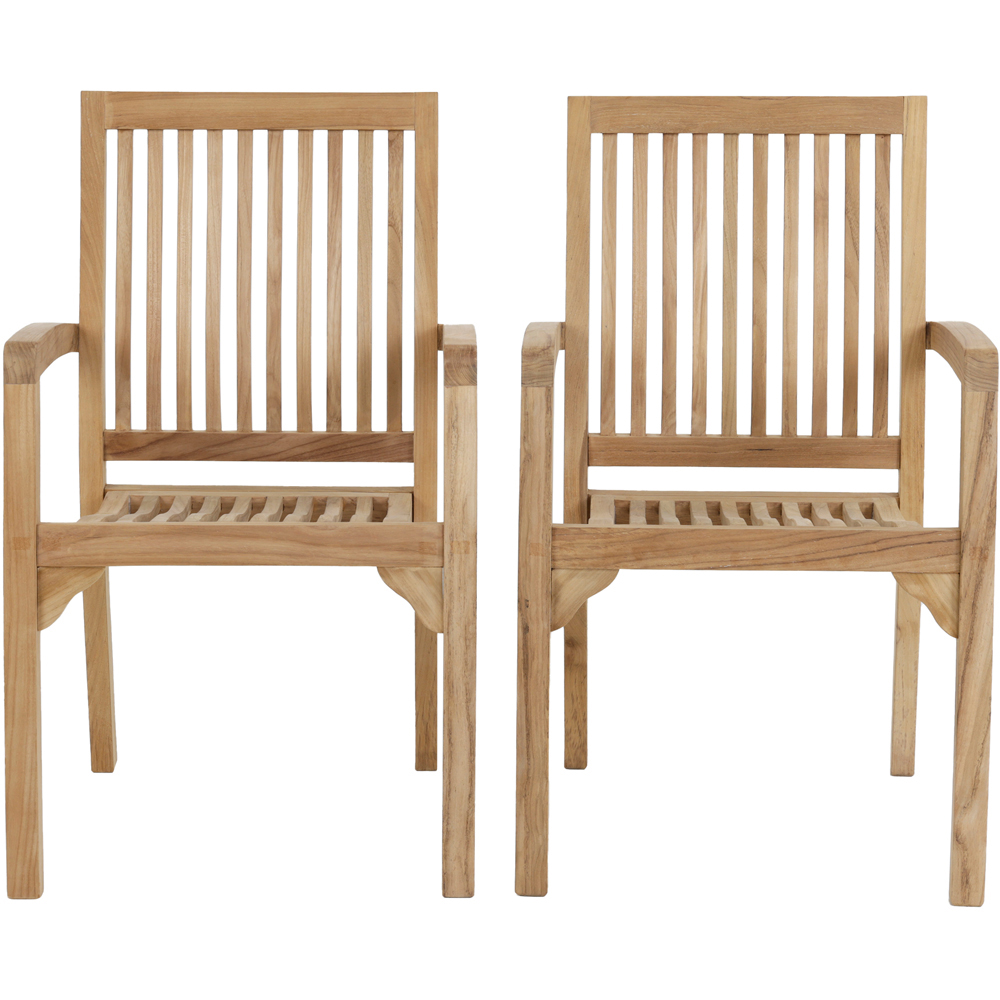Charles Bentley Set of 2 Teak Wood Slatted Stacking Garden Dining Chair Image 2