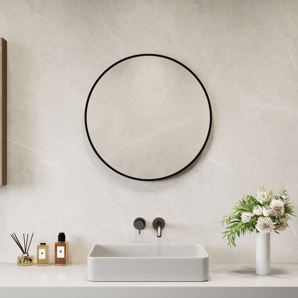 Neo Black Metal Frame Anti-Rust Wall Mounted Round Mirror 40cm Image 2