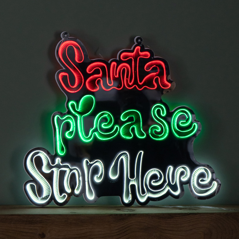 Samuel Alexander Multicolour LED Light Up Santa Stop Here Christmas Infinity Mirror Sign 40cm Image 1