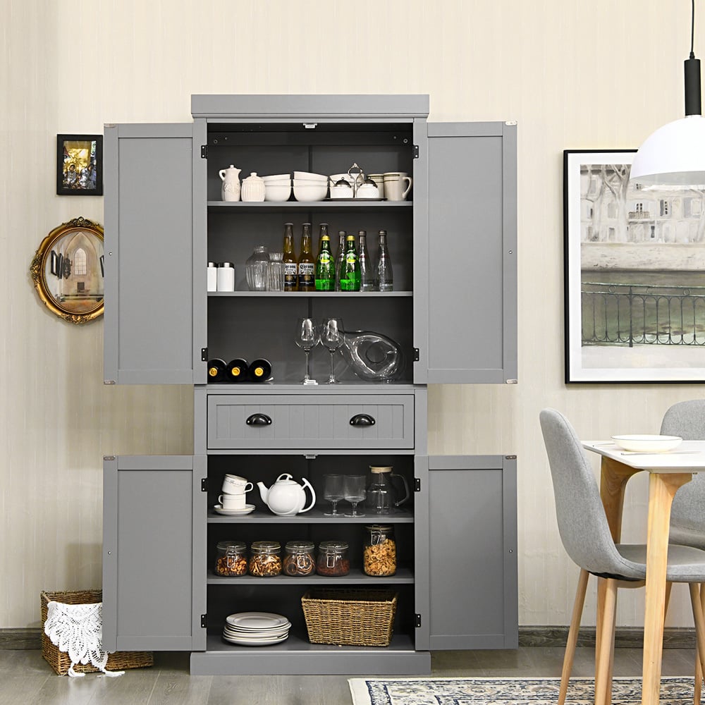 Costway 4 Door Single Drawer Grey Kitchen Cupboard Image 4