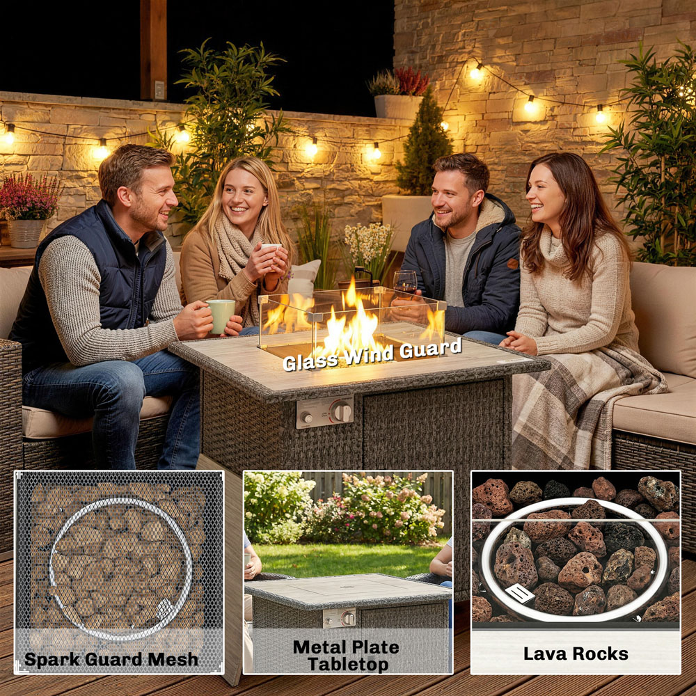 Outsunny Grey 50000 BTU Rattan Gas Fire Pit Table with Rain Cover and Wind Guard Image 5