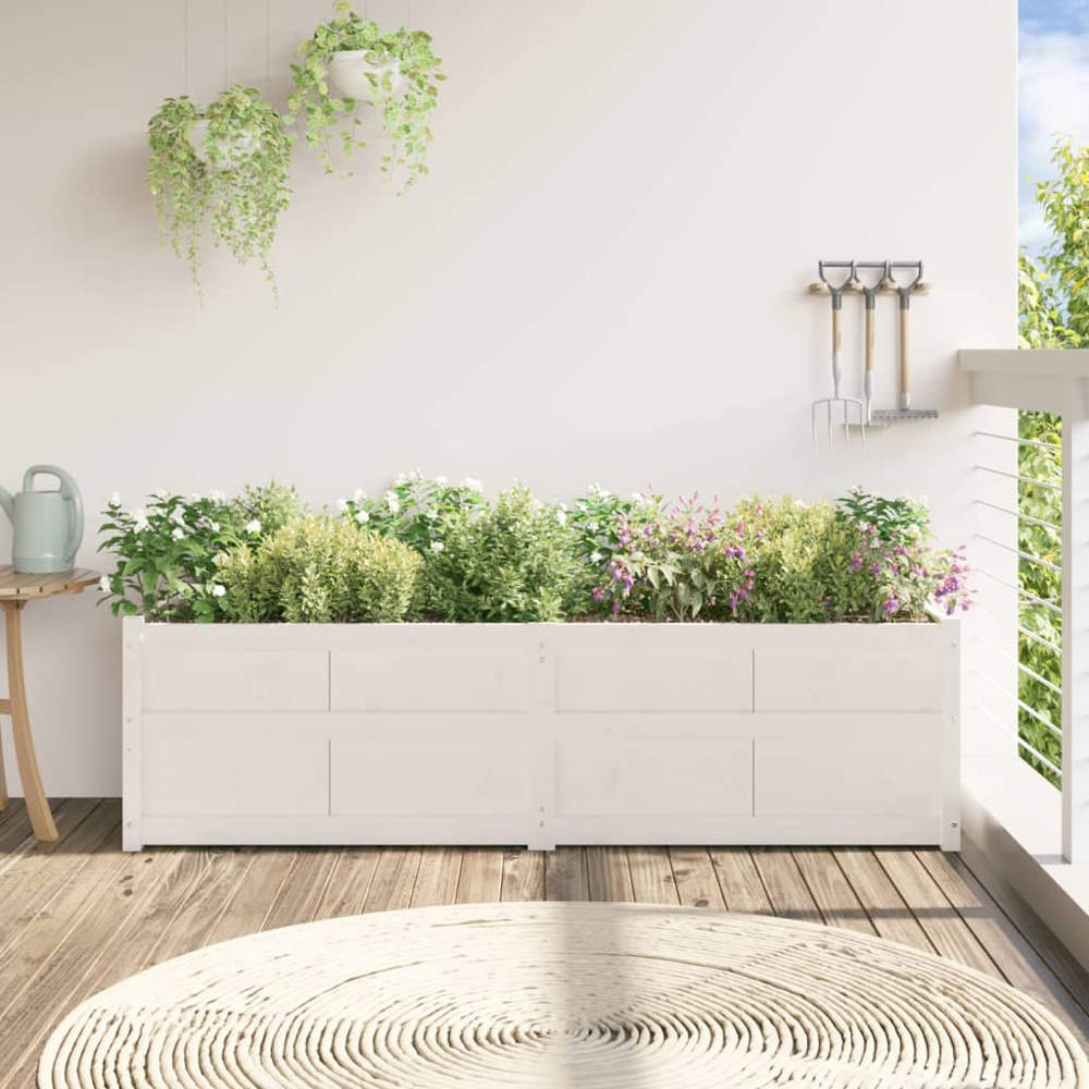 vidaXL White Solid Pine Wood Raised Garden Planter 180 x 50 x 50cm Image 2