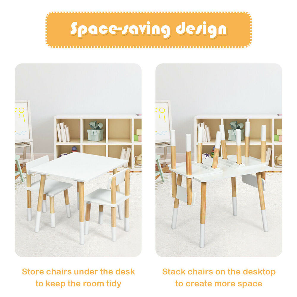 Costway 2 Seater White Children's Wooden Activity Table and Chair Set Image 8
