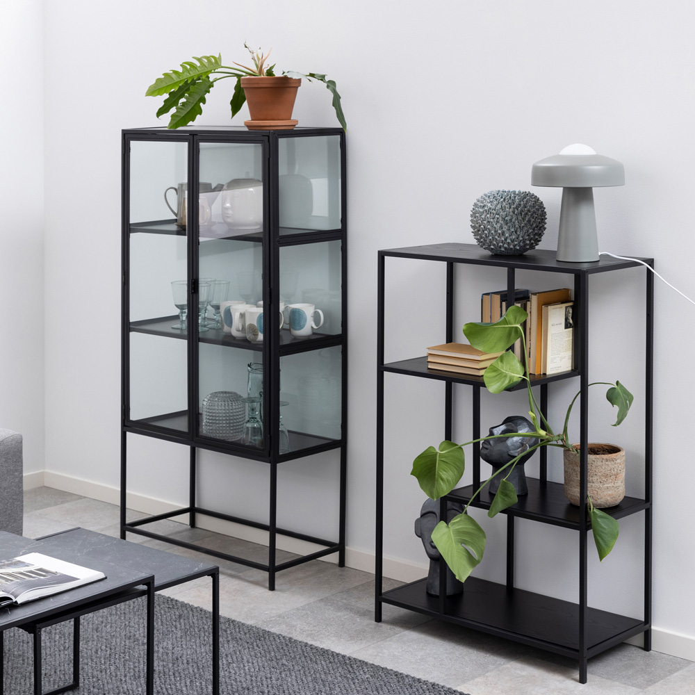 Florence Seaford 2 Door Black Glass Display Cabinet Image 9