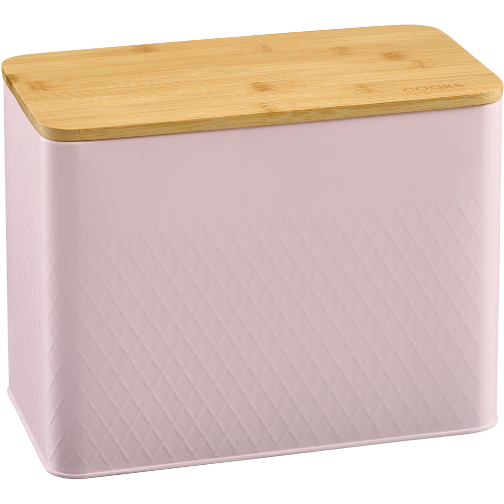 Cooks Professional Pink Diamond Pattern Bread Bin with Linen Bag and Bamboo Lid Image 3