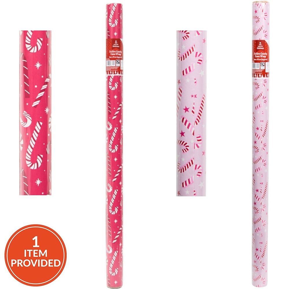 Festive Candy Cane Gift Wrap 4m - Red Image 1