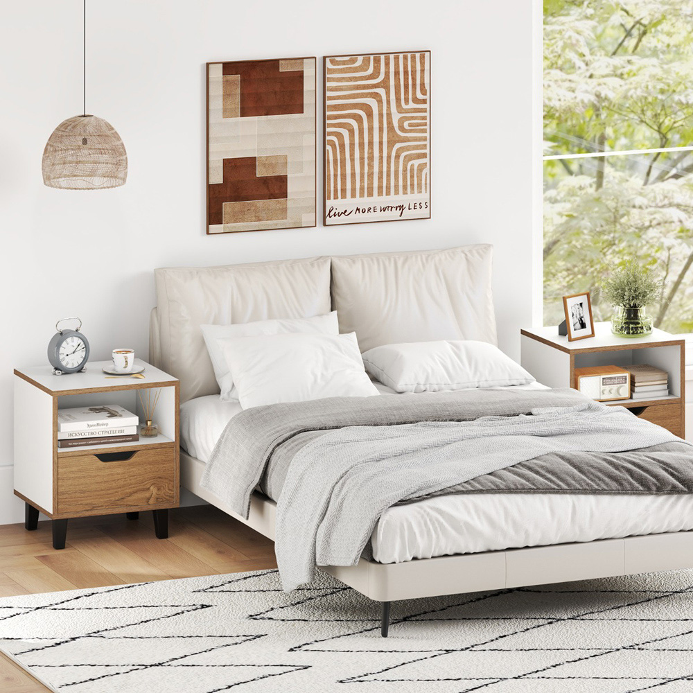 Costway Mid Century White Bedside Table Image 6