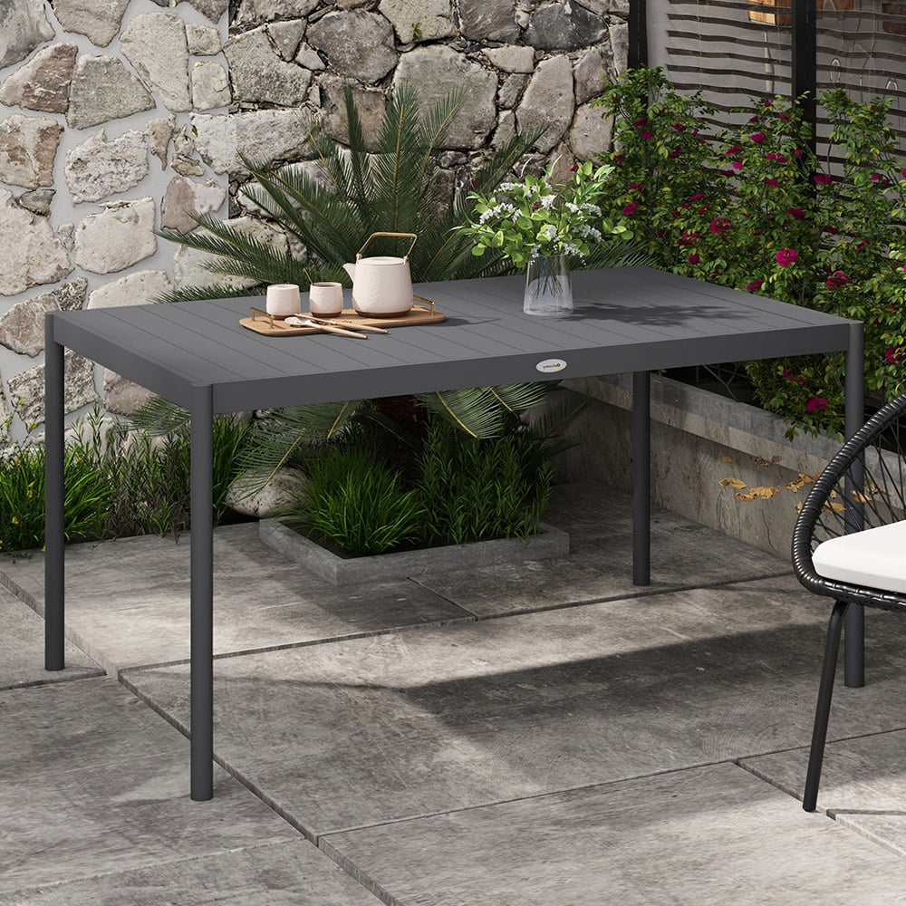 Outsunny 6 Seater Aluminium Outdoor Table Dark Grey Image 1