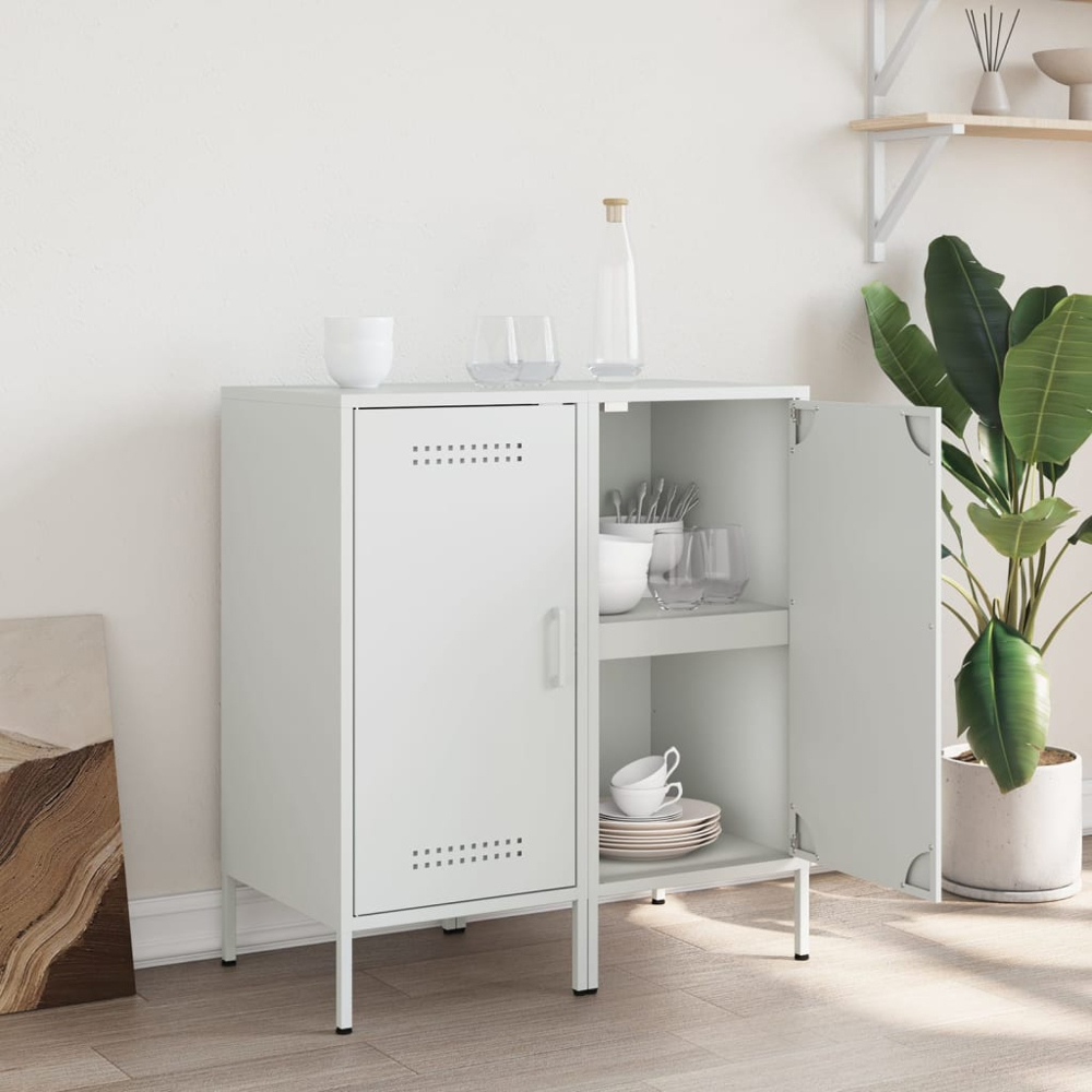 vidaXL Single Door Steel White Sideboard Set of 2 Image 9
