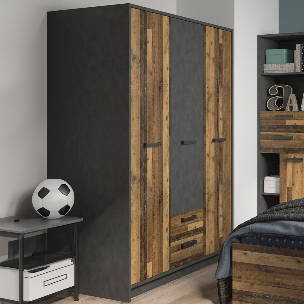 Florence Brooklyn 3 Door 2 Drawer Walnut and Dark Matera Grey Wardrobe Image 1