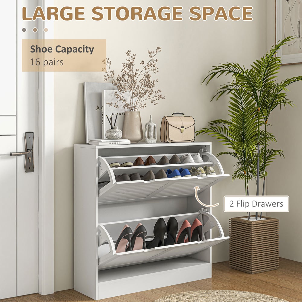 HOMCOM 2 Drawer White Slim Shoe Storage Cabinet Image 7