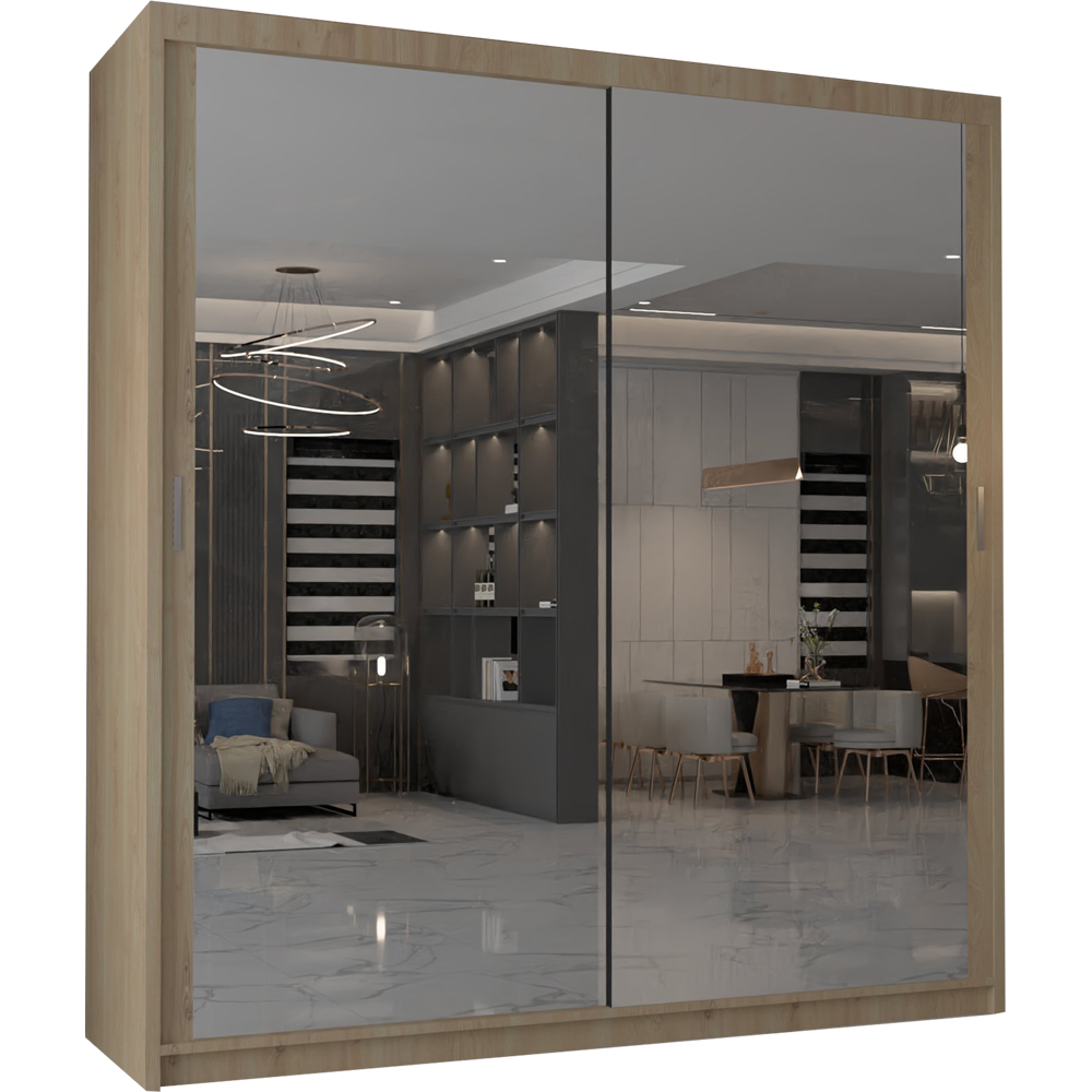 M N Furniture Modern Gala 2 Door Oak Mirrored Sliding Wardrobe 90cm Image 2