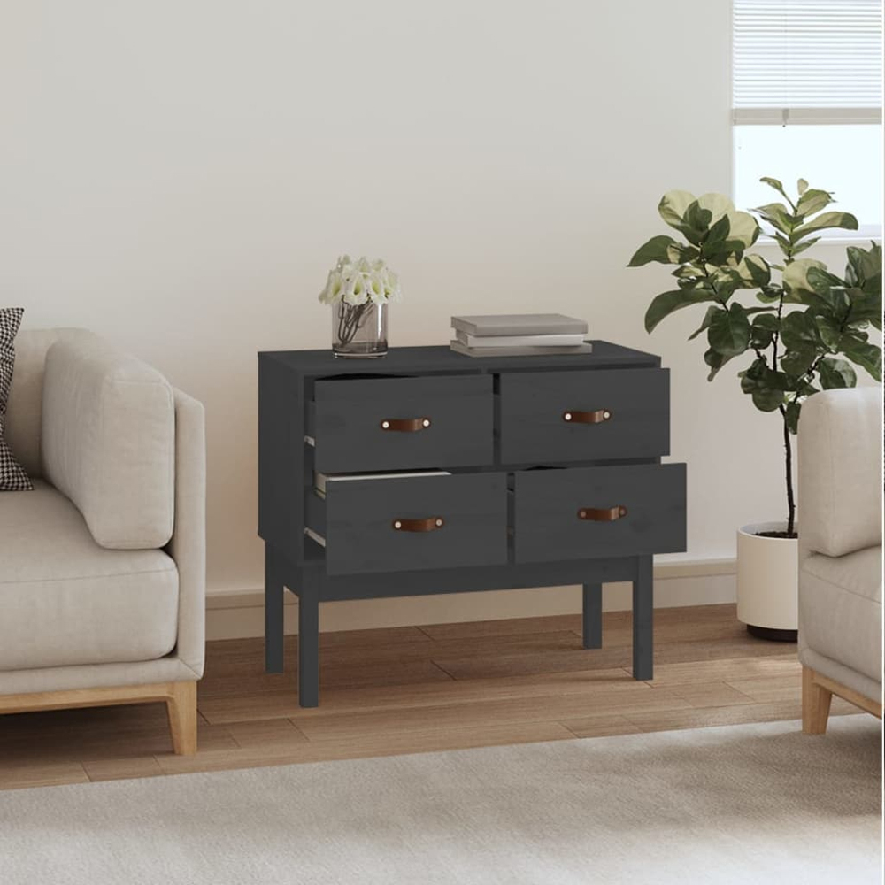 vidaXL 4 Drawer Grey Solid Wood Pine Console Cabinet Image 7