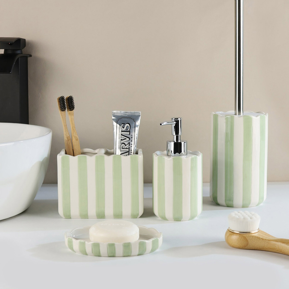 Sage Stripe Toothbrush Holder Image 2
