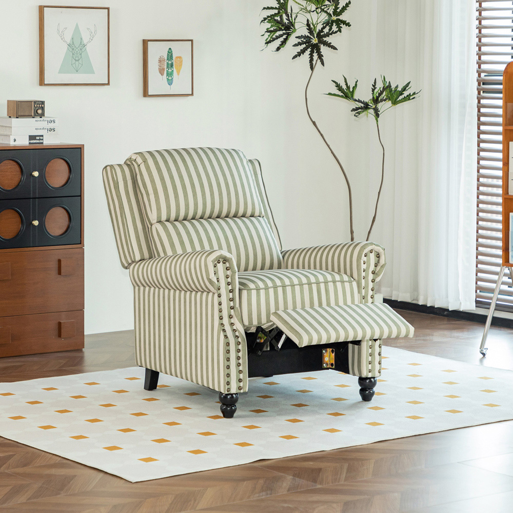 Living and Home Light Green Striped Wingback Recliner Armchair with Adjustable Backrest and Footrest Image 8