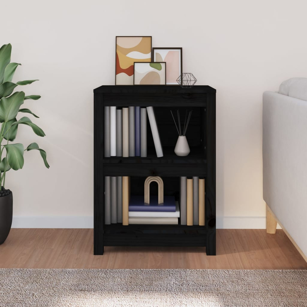 vidaXL 2 Shelf Black Solid Pine Wood Small Bookcase Image 7