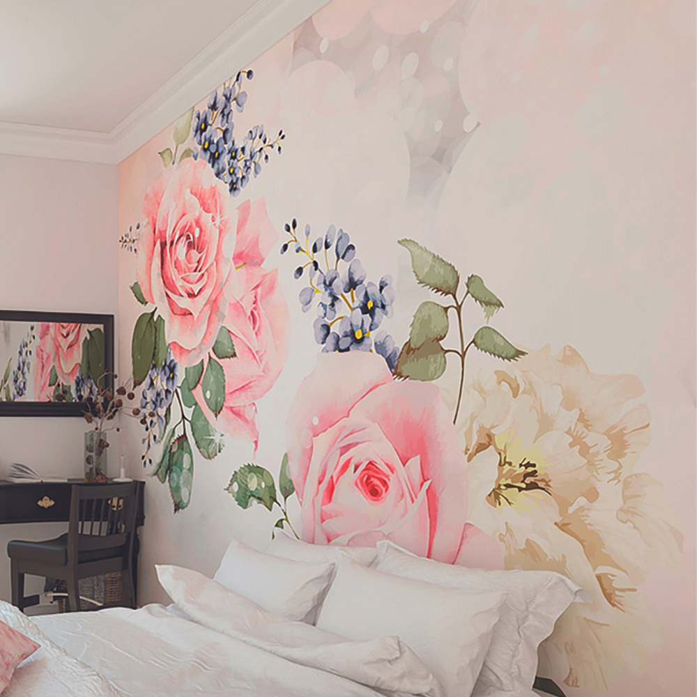 Origin Murals Roses and Sparkles Pink Wall Mural Image 1