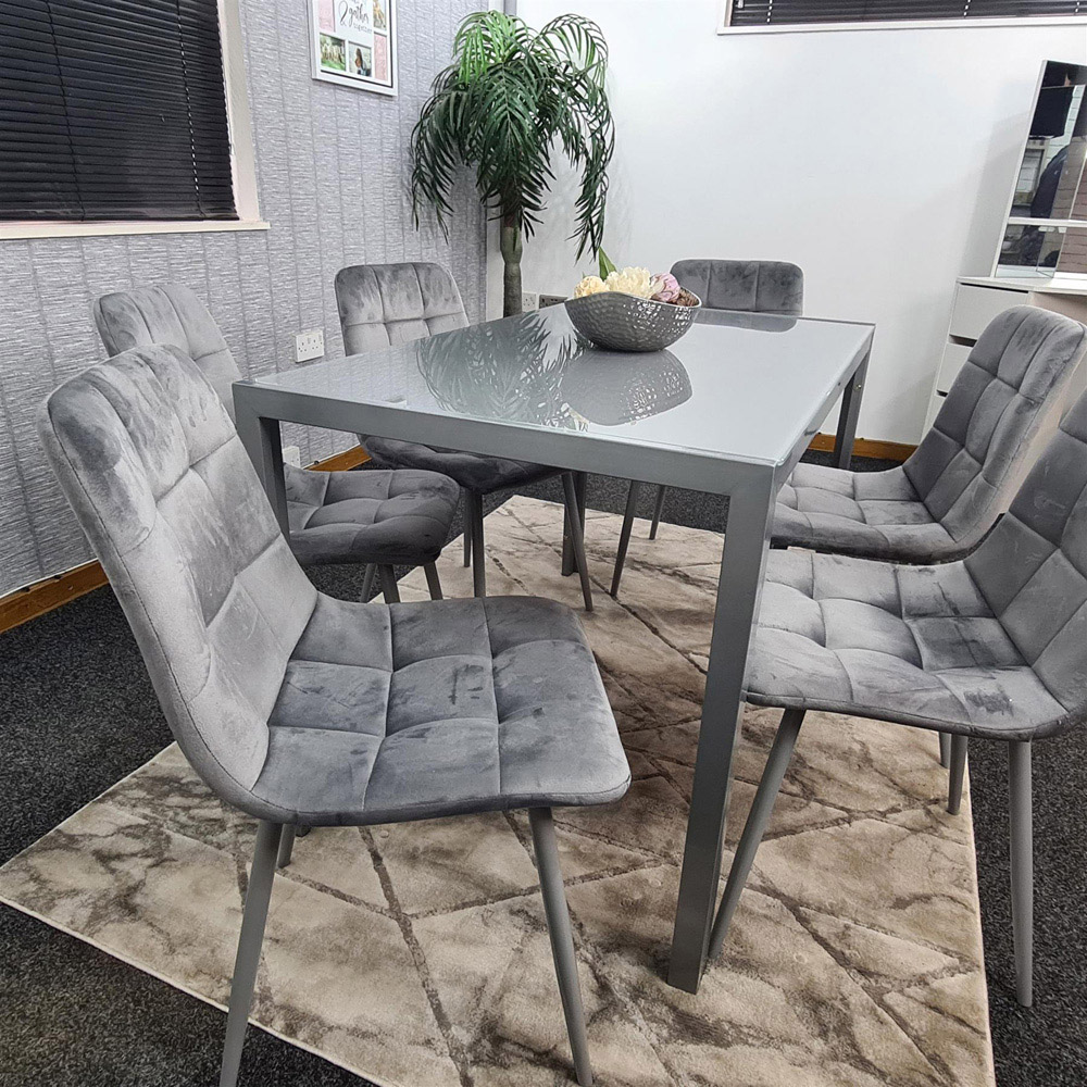 Kosy Koala 6 Seater Glass and Velvet Rectangular Dining Set Grey Image 7