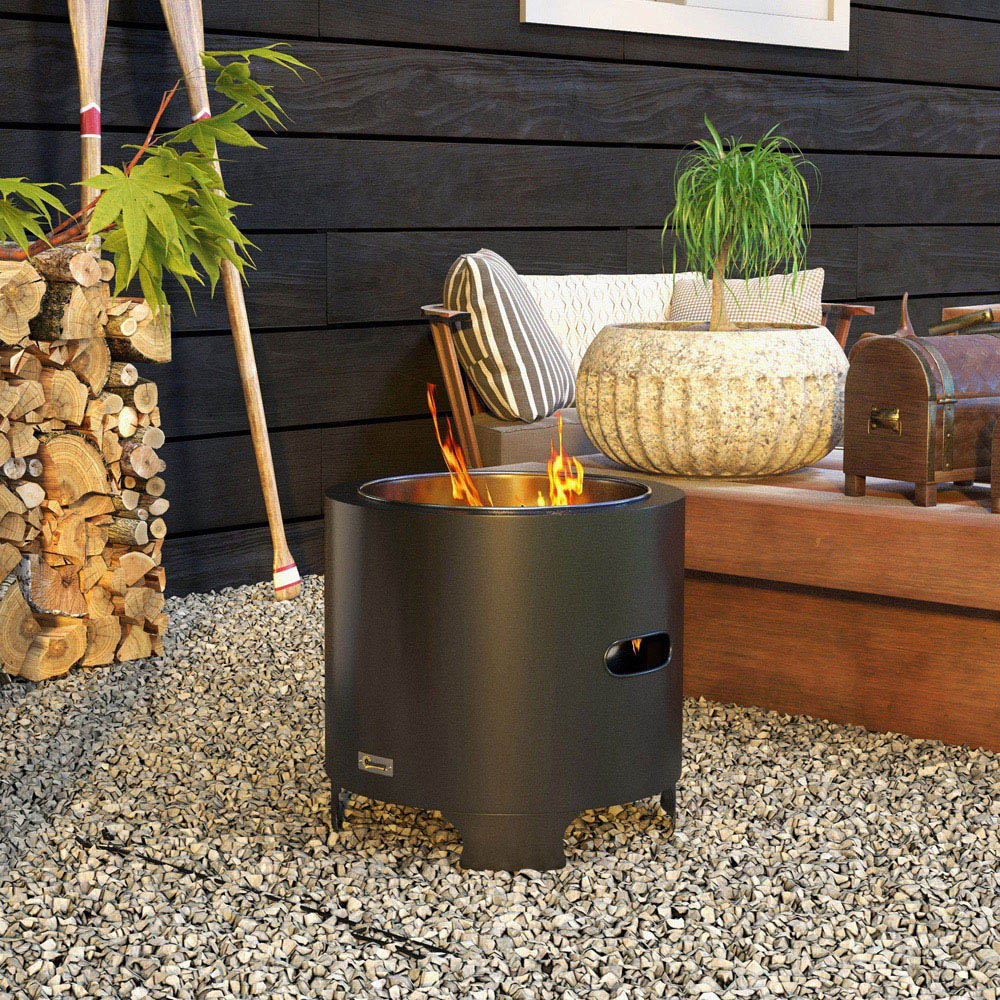 Outsunny Black Round Metal Bonfire Stove with Poker Fire Pit Image 2