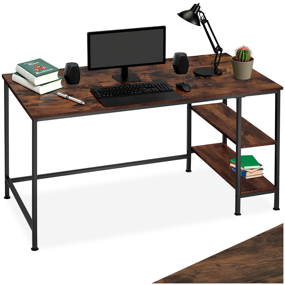 tectake Donegal 2 Shelf Industrial Dark Wood Office Desk Image 2