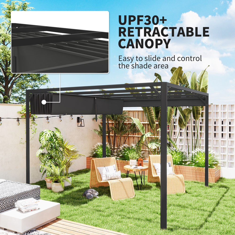 Outsunny 3 x 3m Dark Grey Retractable Roof and Roller Shade Image 8