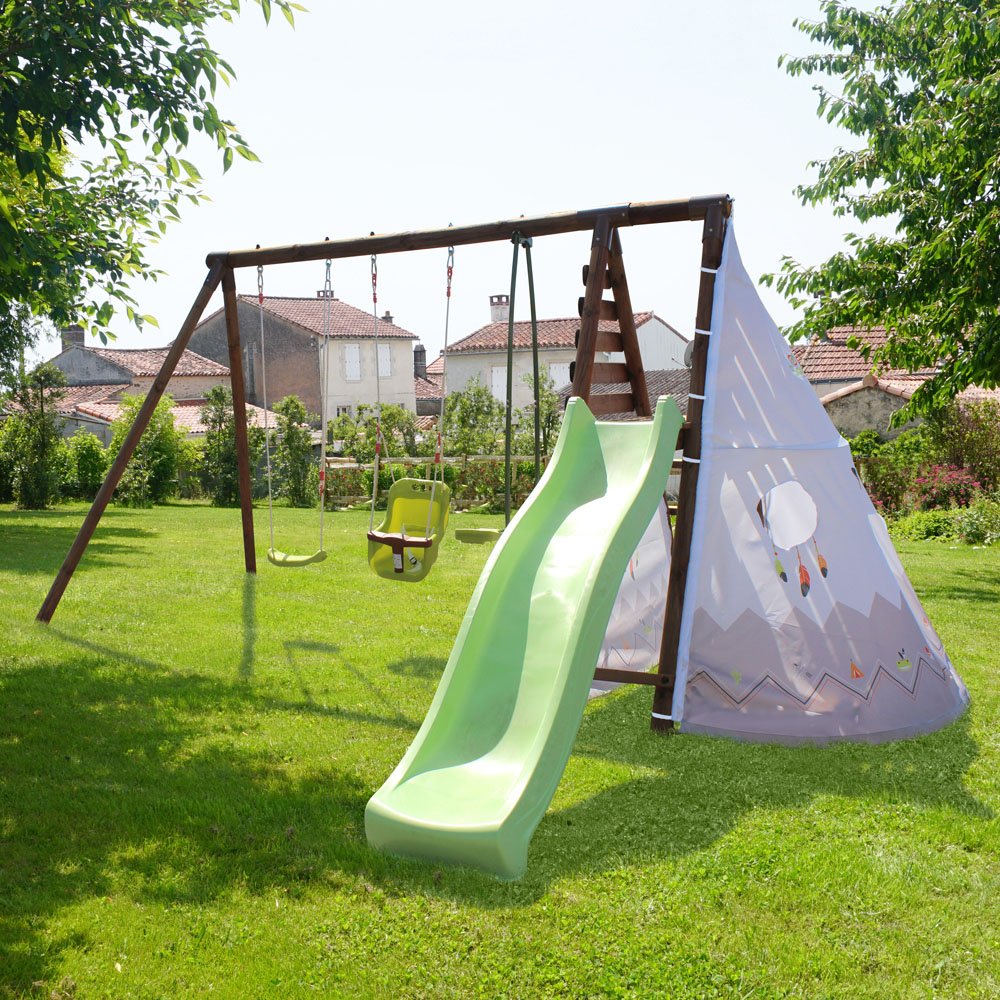 Soulet Camelia Kids Wooden Double Swing Set with Slide Image 2