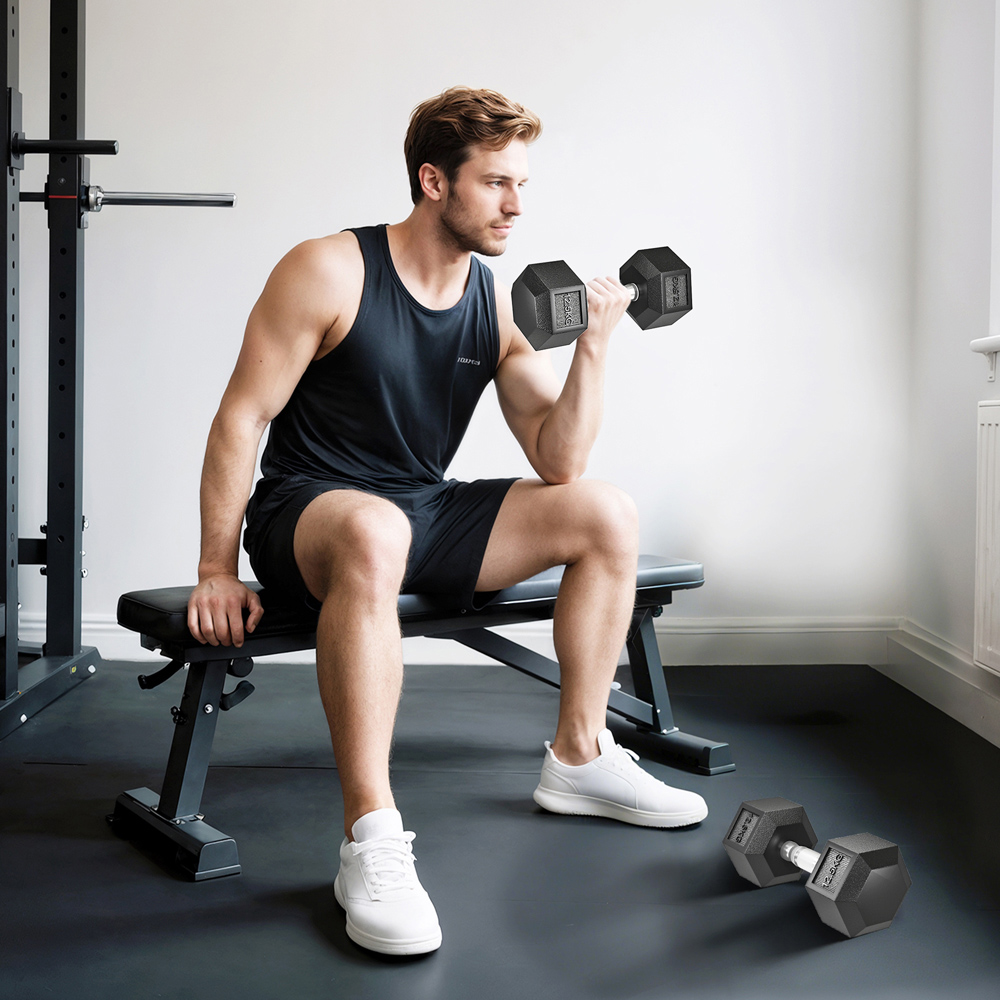 HOMCOM Black Portable Hexagonal Rubber Dumbbell Set 12.5kg 2 Pack Image 2