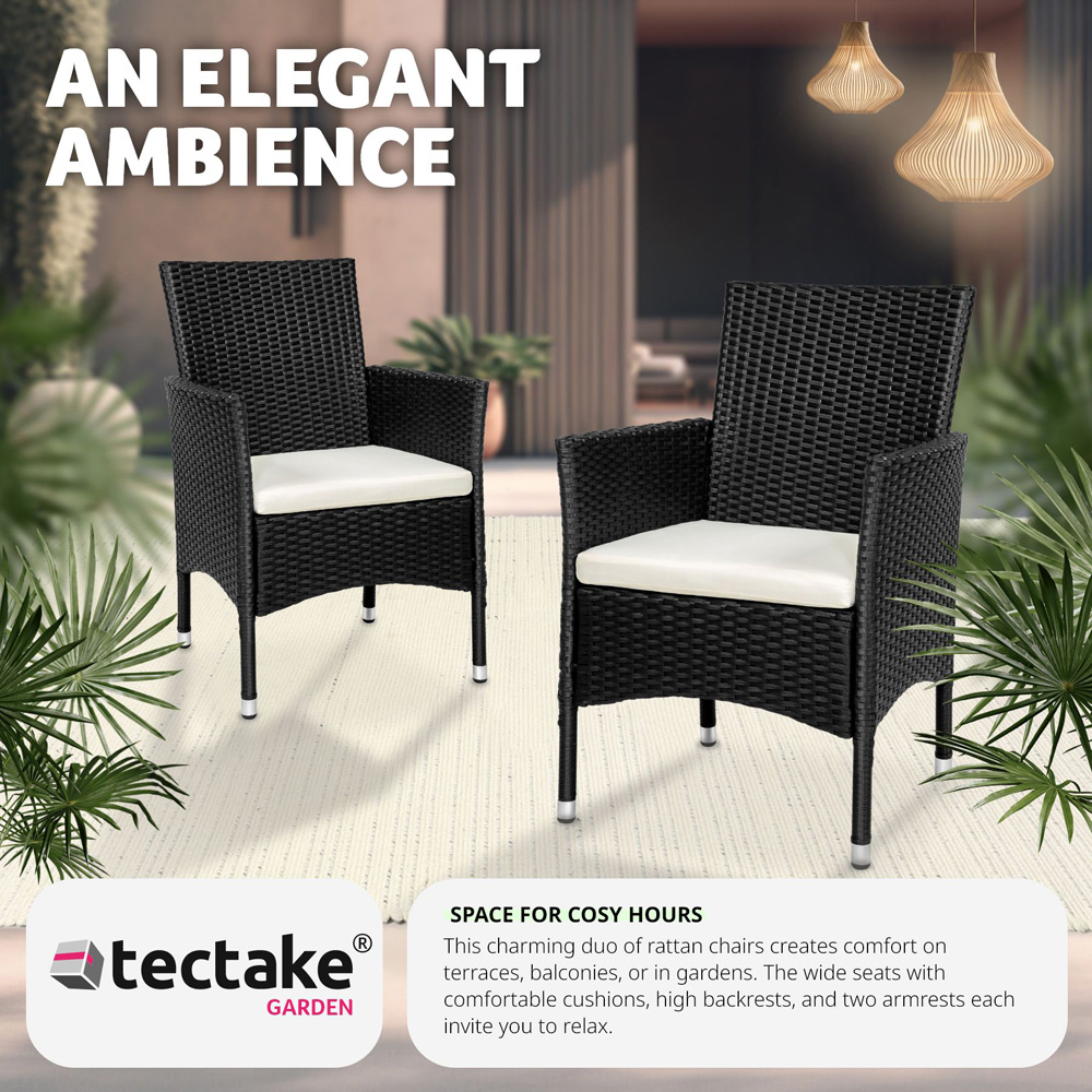 tectake Nantes Set of 2 Black and Beige Polyrattan Garden Chair Image 4