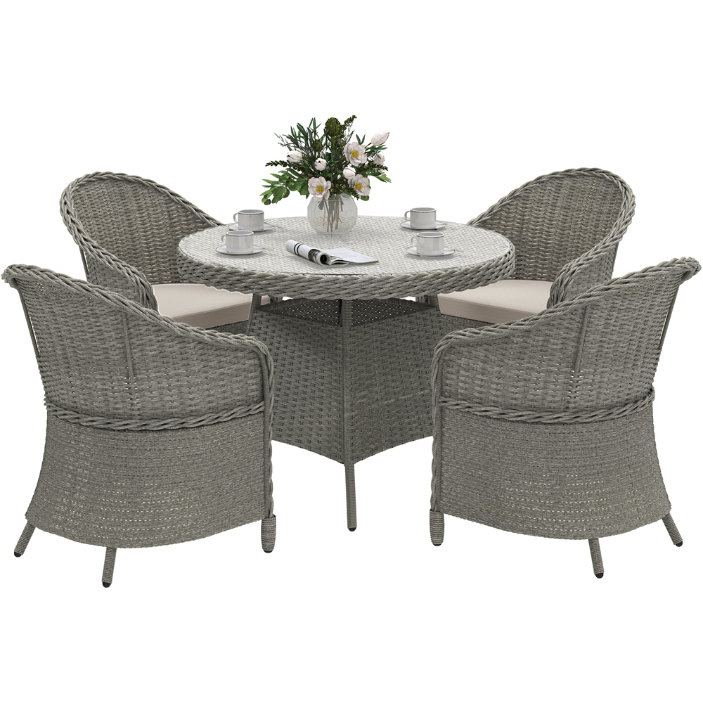 Outsunny 4 Seater Grey Rattan Garden Dining Set with Cushions and Umbrella Hole Image 2