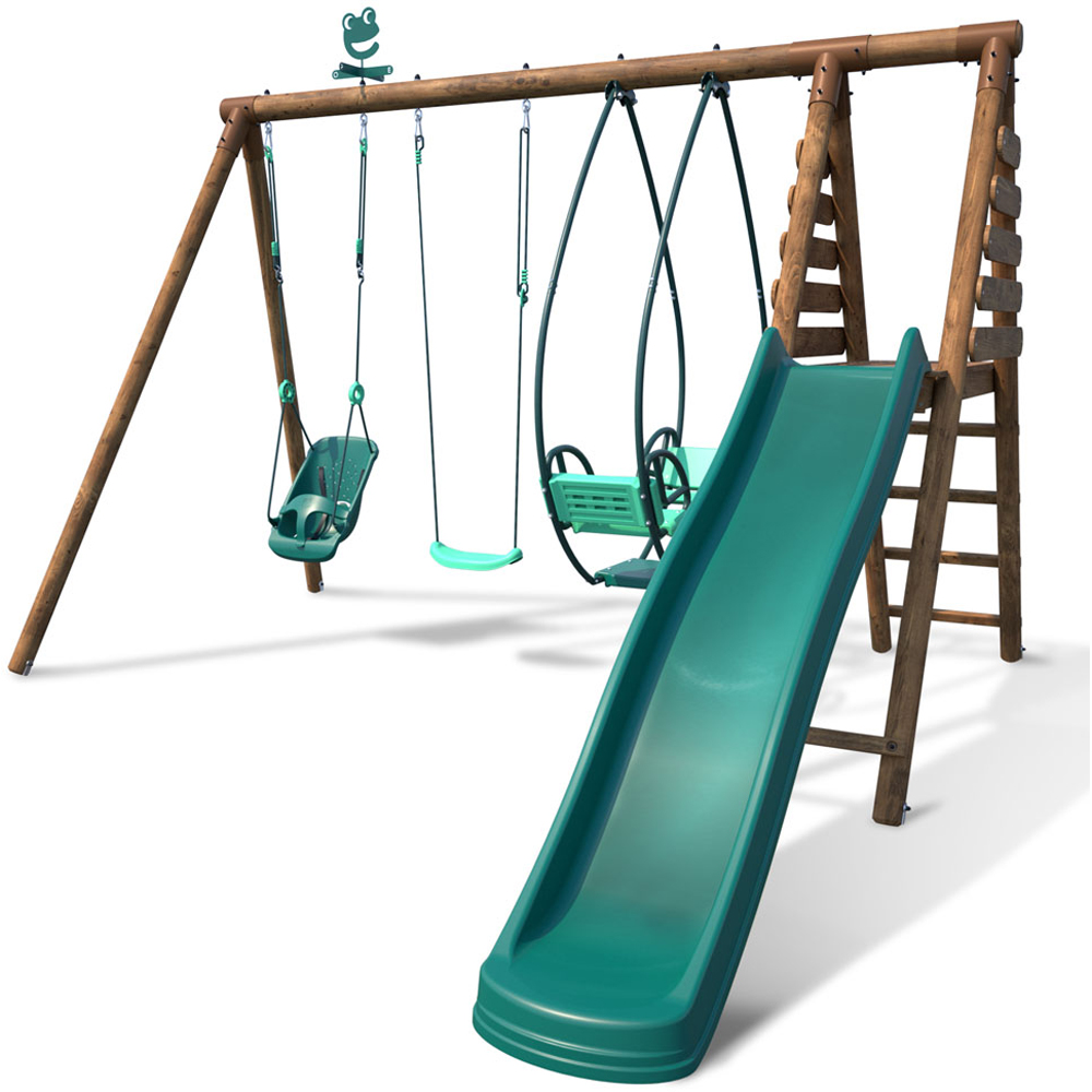 Soulet Colza Kids Wooden Triple Swing Set with Slide Image 5