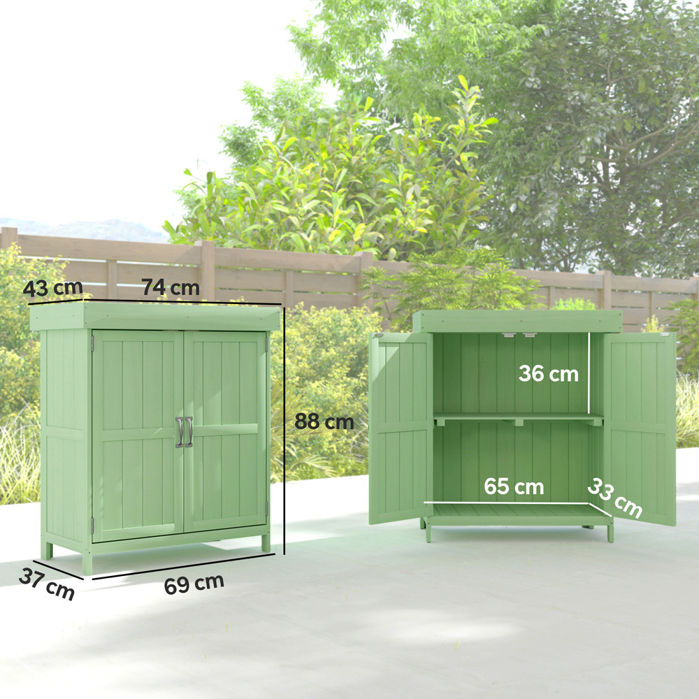 Outsunny 2.4 x 1.4ft Light Green Wooden Garden Storage Shed with Hinged Roof Image 9