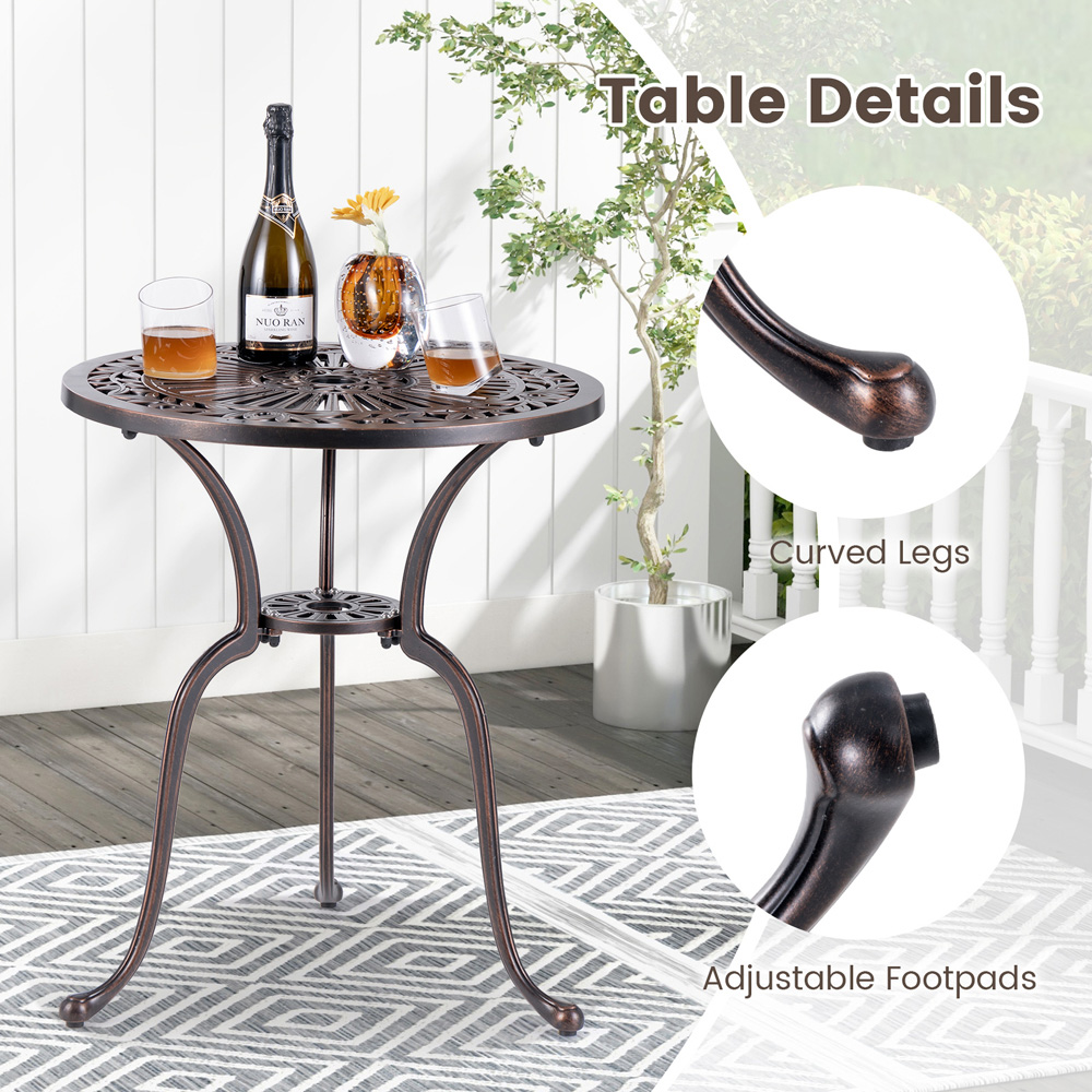 Costway Copper Round Cast Aluminium Table with Umbrella Hole Image 7