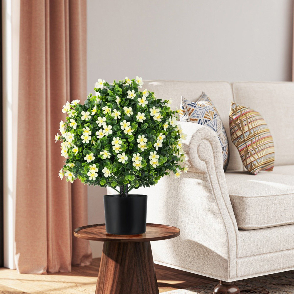 Costway White Artificial Boxwood Topiary Ball Tree 2 Pack Image 3