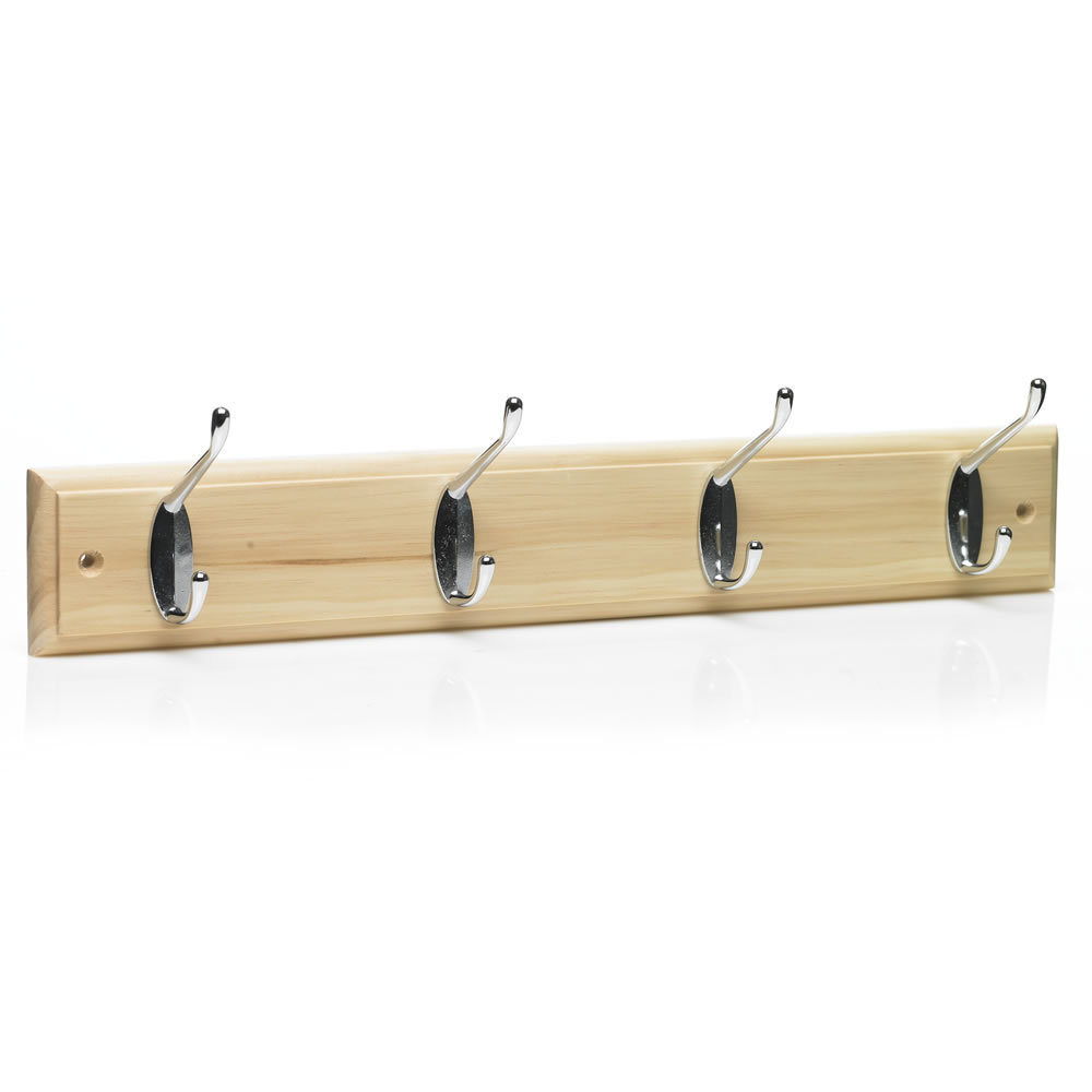 Wilko Pine and Chrome 4 Hook Coat Rail Image