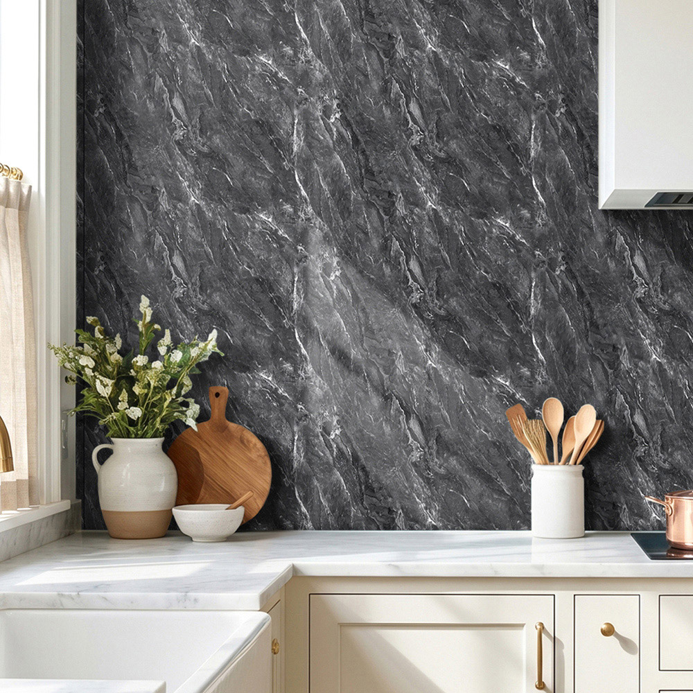 Living and Home Marble Pattern Dark Grey Self-Adhesive Marble Wall Tile Sticker Image 8