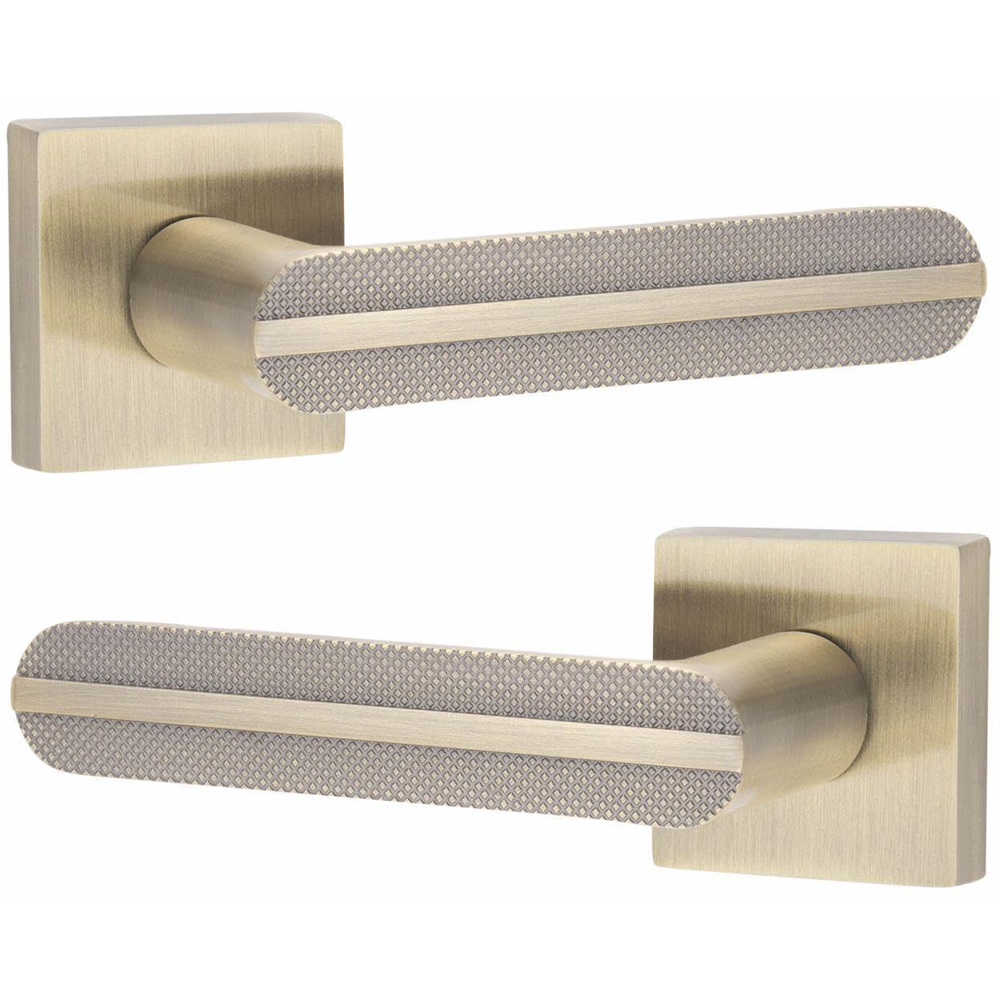 Golden Grace Antique Brass Modern Lima Knurled Door Handle Set 5 Pack Image 3