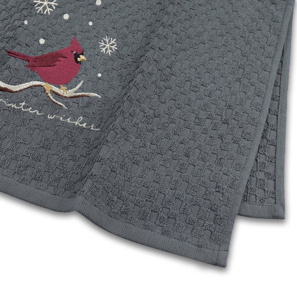 Noel Square Winter Robin Grey Tea Towel 3 Pack Image 5