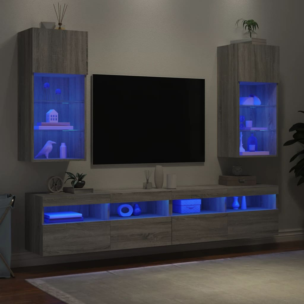 vidaXL Single Door 3 Shelf Grey Sonoma TV Cabinet with RGB LED Lights Image 9