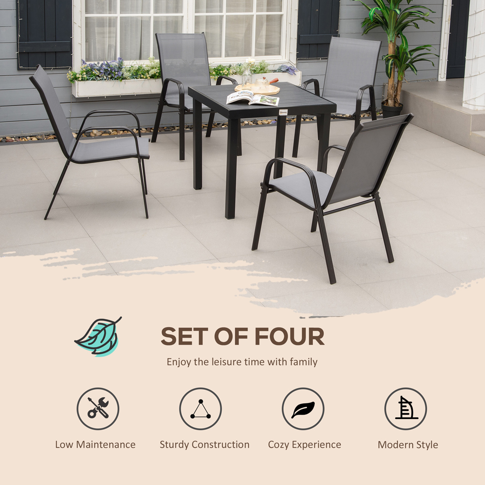 Outsunny Set of 4 Dark Grey Stackable Outdoor Dining Chair Image 4