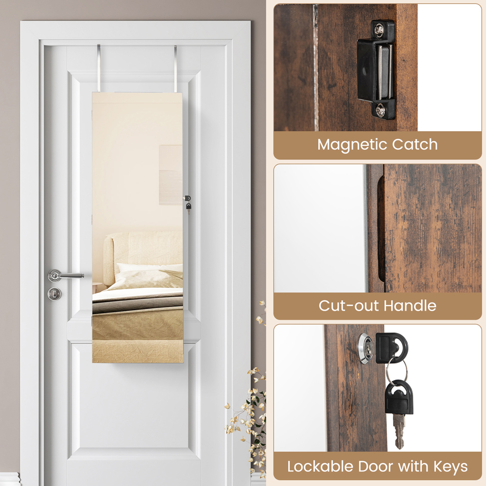 Costway Single Door Rustic Brown Mirrored Jewellery Cabinet Image 5